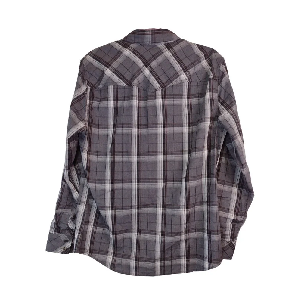 Rock & Republic Mens Medium Grey Plaid Western Roll Tab Sleeve Button Down Shirt